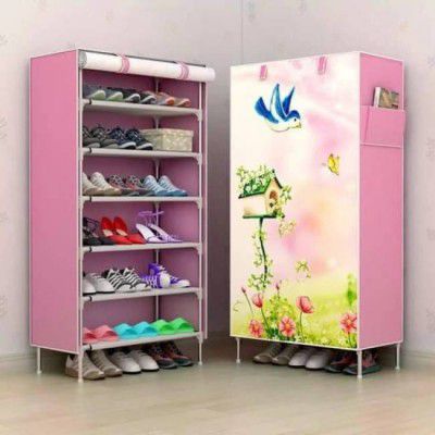 SAIWAY Printed Metal, Plastic Collapsible Shoe Stand  (Pink, 6 Shelves, DIY(Do-It-Yourself))