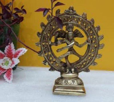 SAMPOORNAM Nataraj Brass Statue Idol Home Decorative Items for Living Room Shiny Gold Finish