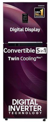 Samsung 301 L, 2 Star, Convertible 5-in-1 Digital Inverter with Display Frost Free Double Door Refrigerator (RT34C45224R/HL, Rhythmic Twirl Red, 2024 Model)