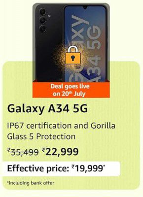 Samsung Galaxy A34 5G @ ₹19,999 during Prime Day Sale