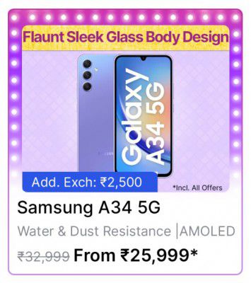 Samsung Galaxy A34 @ ₹25,999/- During Big Billion Days Sale