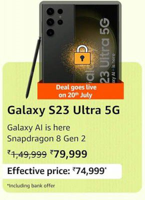 Samsung Galaxy S23 Ultra 5G @ ₹74,999 during Prime Day Sale