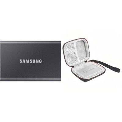 Samsung T7 2TB Up to 1,050MB/s USB 3.2 Gen 2 (10Gbps, Type-C) External Solid State Drive (Portable SSD) Grey(MU-PC2T0T) & Cover