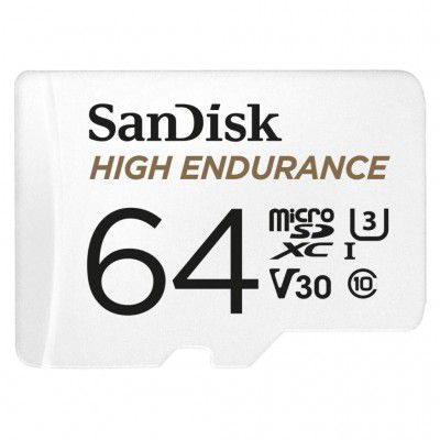 SanDisk 64GB High Endurance Video MicroSDXC Card with Adapter for Dash Cam and Home Monitoring Surveillance Systems - C10, U3, V30, 4K UHD, Micro SD Card - SDSQQNR-064G-GN6IA