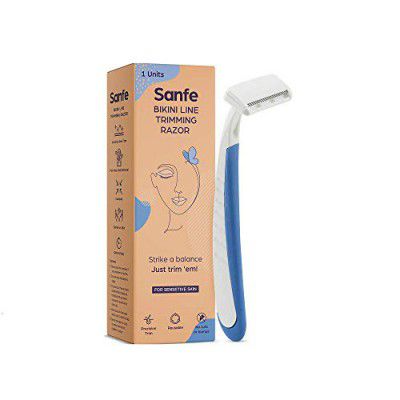 Sanfe Trimming and Hair Removal Body Razor for Women | For Painless Hair Removal with Stainless Steel Blade, Firm Grip (Pack of 1) and Hair Removal Reusable Soft Body Bikini Line Trimming Razor