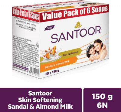 Santoor by Wipro Almond Soap with Sandal and Almond Milk (6 x 150 g)