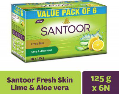 Santoor by Wipro Aloe fresh soap with Aloe Vera & Lime  (6 x 125 g)