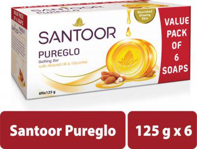 Santoor by Wipro PureGlo Moisturising Glycerine Bathing Bar with Alomd oil  (6 x 125 g)