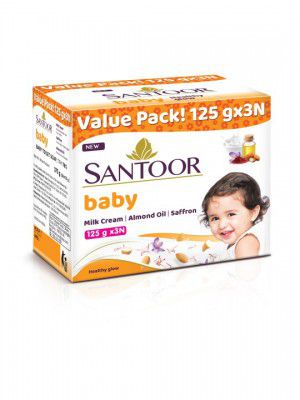 Santoor Kids Set of 3 Baby Soap with Milk Cream & Almond Oil - 125g each