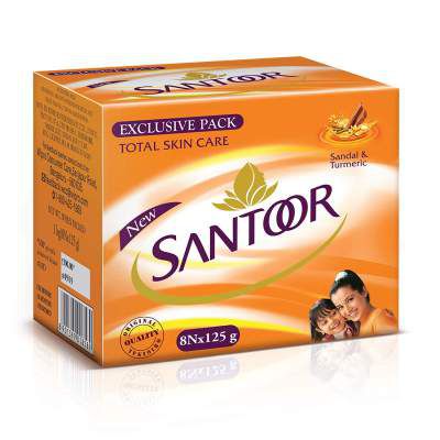 Santoor Sandal & Turmeric Soap for Total Skin Care, 125g (Pack of 8)