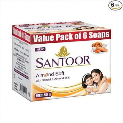 Santoor Sandalwood and Almond milk Organic Soft Bath Soap 150 g pack of 6