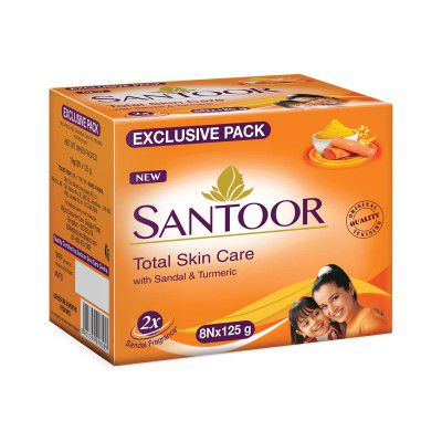 Santoor Sandalwood and Turmeric Bath Soap for Younger Looking and Glowing Skin Combo Offer 125 g (Pack of 8)