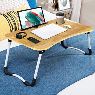 Sattva Portable Folding Laptop Table | Bed Table for Adults | Portable Study Table for Kids | Work from Home Lapdesk | Writing Desk with Cup Holder - Clutch Wood