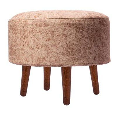 SATTVA Round Wooden Stools for Sitting Ottoman upholstered Foam Cushioned pouffe Puffy (Collapsible Legs)