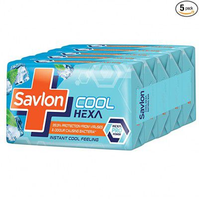 Savlon Cool Hexa Bathing Soap Bar with Instant Cool Feeling Pack of 5 - 125g each