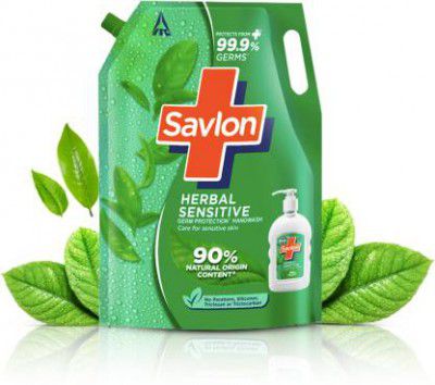 Savlon Herbal Sensitive Germ Protection Liquid Handwash Refill, 99.99% Germ Protection Hand Wash Refill Pouch  (1500 ml)