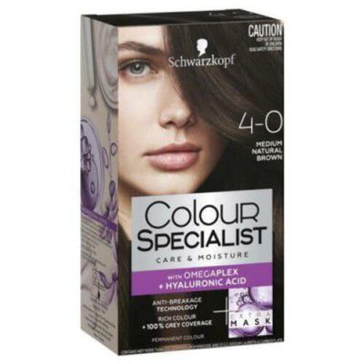 Schwarzkopf Colour Specialist Permanent Hair Colour, First At-Home Hair Colour with Omegaplex Anti-Breakage Technology, powered by Hyaluronic Acid for shinier hair, 4.0 Medium Natural Brown, 165ml