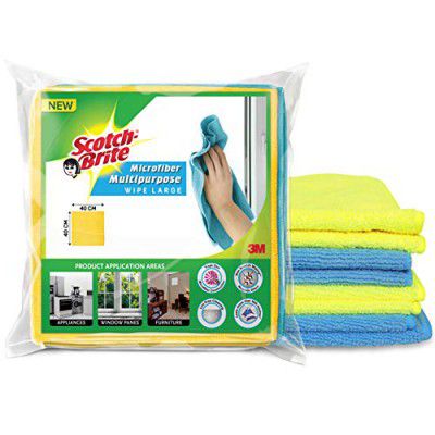 Scotch-Brite Microfiber Cloth/Wipe for Home, Kitchen, Appliance, Car cleaning pack of 4 pcs (40 cm x 40 cm, 340 GSM) ,Multicolor