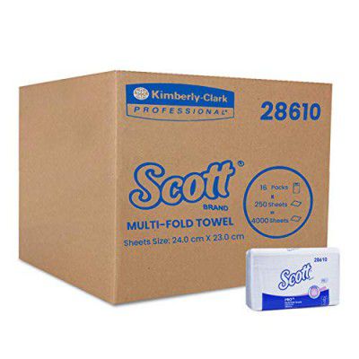 Scott® Multifold Paper Towels (M Fold), 16 Packs, 250 Pulls/Pack, (Total 4,000 Sheets), 24x23.1 cm (28610B)