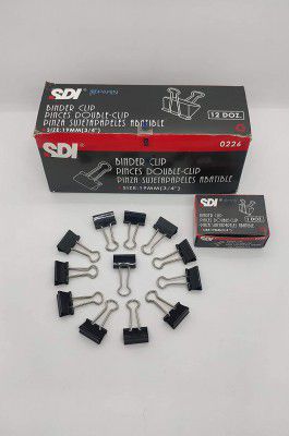 SDI 0226 Binder Clips 19Mm, Sturdy, Durable, High Clamping, Premium Quality, Set of 12 Dozen (144Pcs)