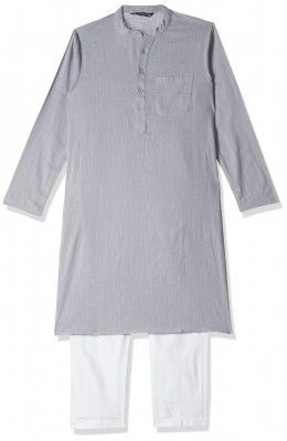 See Designs Men Grey Cotton Straight Kurta with Slub Effect with Pyjama - SDKT101101S (S)