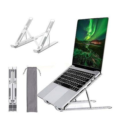 Sellrito Tabletop Laptop Stand, Ergonomic Adjustable & Ventilated Metal Riser Holder for Desk Fits Upto 15.6 Inch Laptops (Silver)