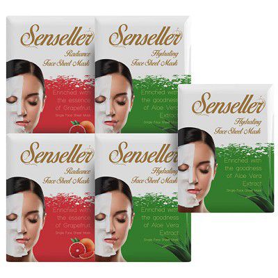 Senseller Hydration(3) and Radiance(2) Face Sheet Mask - (Pack of 5)