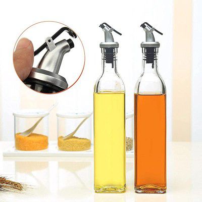 [Set of 2] Glass Oil Dispenser, Vinegar Dispenser, BPA Free, Salad Dressing Cruet Glass Bottle Olive Oil Bottles Dispenser, Set of 2