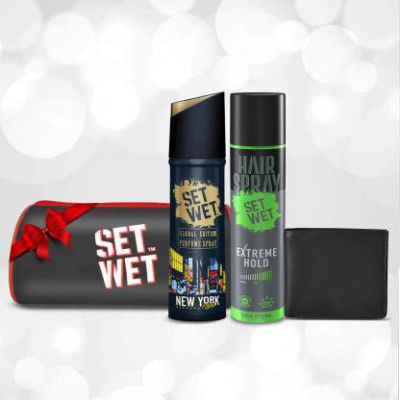 SET WET Men's Styling Gift Set-Hairspray for Men, No Gas Deodorant + Mens' Wallet Hair Spray  (320 ml)