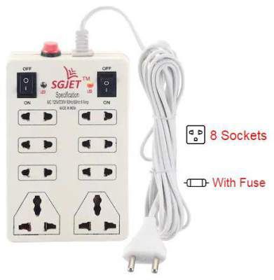 SGJET Multi Pin White Extension Board ( 2 m , 8 Socket , 2 Switches)