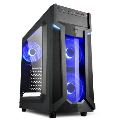 Sharkoon VG6-W Blue Mini Tower PC Computer Case I Support Mini-ITX, Micro-ATX, ATX Motherboard I Acrylic Side Panel with 3 x 120 mm LED Fan (pre-Installed) - Black