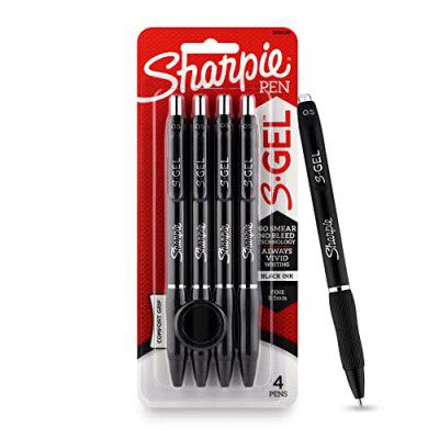 SHARPIE Black Colour Gel Pen Set for Students| Water Proof ink for Smooth & Comfortable Writing Experience| Office Stationery | 0.5 MM |Pack of 4