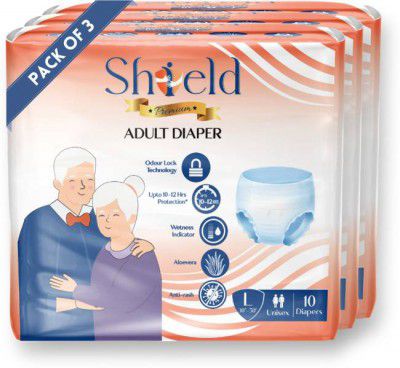 SHIELD Premium Pant Style | Pack of 3 | Adult Diapers - L  (30 Pieces)