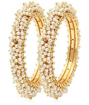 Shining Diva Gold Plated Traditional Pearl Bangles for Women