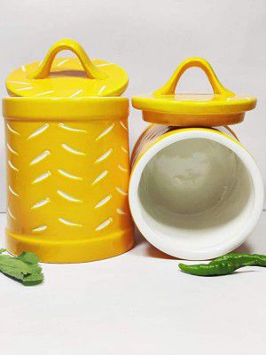 SHIVOW Ceramic Jars, Set of 2 Jars for Dining Table (UAE Yellow 750 g each, Set of 2)