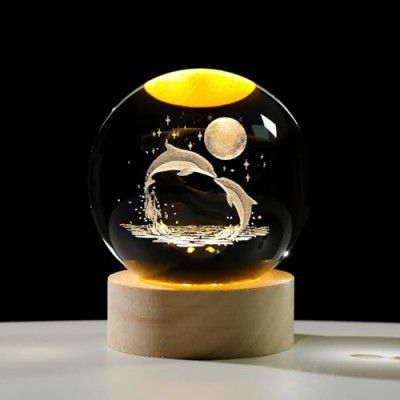 SHOPOGENIX Solar System Moon Crystal Ball Night Light 60mm,Glass Ball Night LED Lamp (Jumping Dolphine)