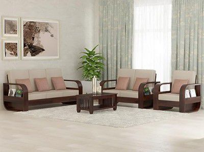 Shorm Decor Teak Wood 5- to 6-Person Sofa With Coffee Table Set For Living Room|Sofa Set For Living Room Furniture (3+2+1, Brown)