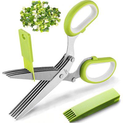 Shredding Scissors with Cleaning Comb/Multi-Function 5 Blade Vegetable Stainless Steel Herbs Scissor with Blade Comb - Color May Vary