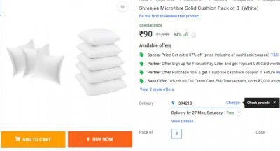 Shreejee Microfibre Solid Cushion Pack of 8