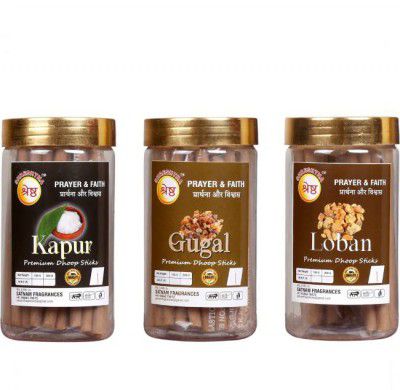 SHRESHTHA PREMIUM KAPUR, GUGAL, LOBAN DRY DHOOP STICKS (3X100GMS) 300GMS JAR PACKING KAPUR, LOBAN, GUGAL  (300, Set of 3)