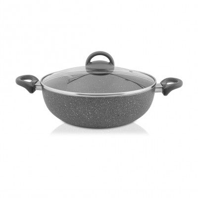 Shri & Sam Aluminium Non-Stick Prime Stone Deep Kadhai with Glass Lid 30 cm