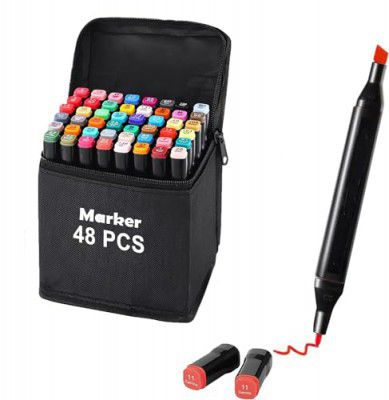 Shuban 48 Pcs Dual Tip Alcohol Markers Set With Carrying Case - Perfect For Coloring, Illustrations, Sketching, And More - Ideal Christmas Gift