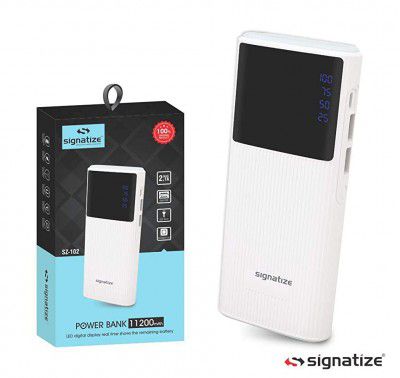 Signatize 11200mAh Portable Digital Power Bank with LED Torch, Dual USB Output Charger for Mobiles/Tablets SZ-102