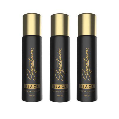 Signature Black Deodorant Body Spray - 150 ml | For Men & Women (50ml X 3 Bottels)