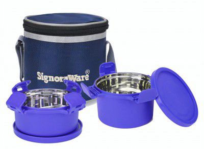 SignoraWare 500ml+350ml Smart Microwave Safe Twin Executive Small Stainless Steel Lunch Box with Bag