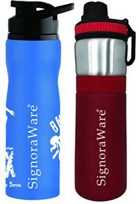 Signoraware Action 750ml and Egnite 750ml (Combo Single Walled Stainless Steel Fridge Water Bottle) 750ml+750ml, Multicolour