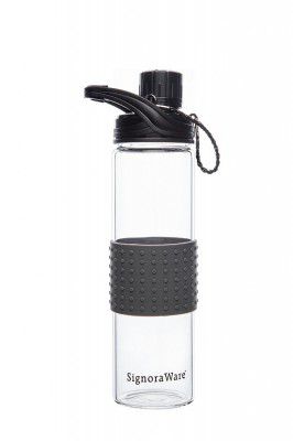 Signoraware Aqua Glow Borosilicate Glass Water Bottle, Set of 1, (Black, 550ml/21mm)