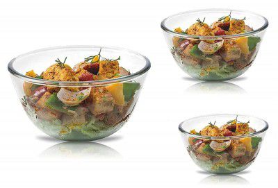 Signoraware Borosilicate Glass Mixing Bowls and Serving Bowls Set | Micro Wave Oven Safe (500ml+1000ml+1500ml | Set Of 3 Piece | Transparent Clear)