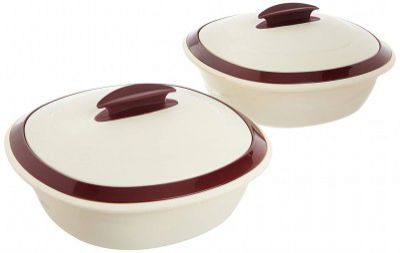 Signoraware Plastic Double Wall Big Casserole Set, Set of 2, 1.8 L, (Maroon)