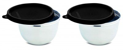 Signoraware Mixing Bowl Steel Container, Set of 2, 1000ml+1000ml, Black